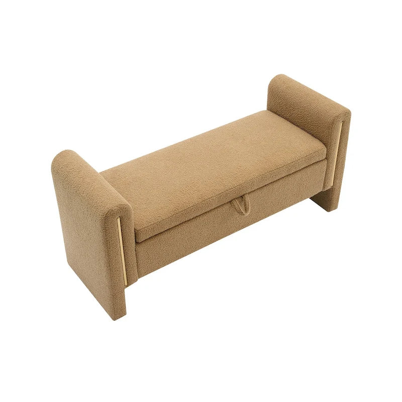 Modern Teddy Bench with Arms and Storage, Upholstered Large Foot Rest Stool, Comfy Window Vanity Bench