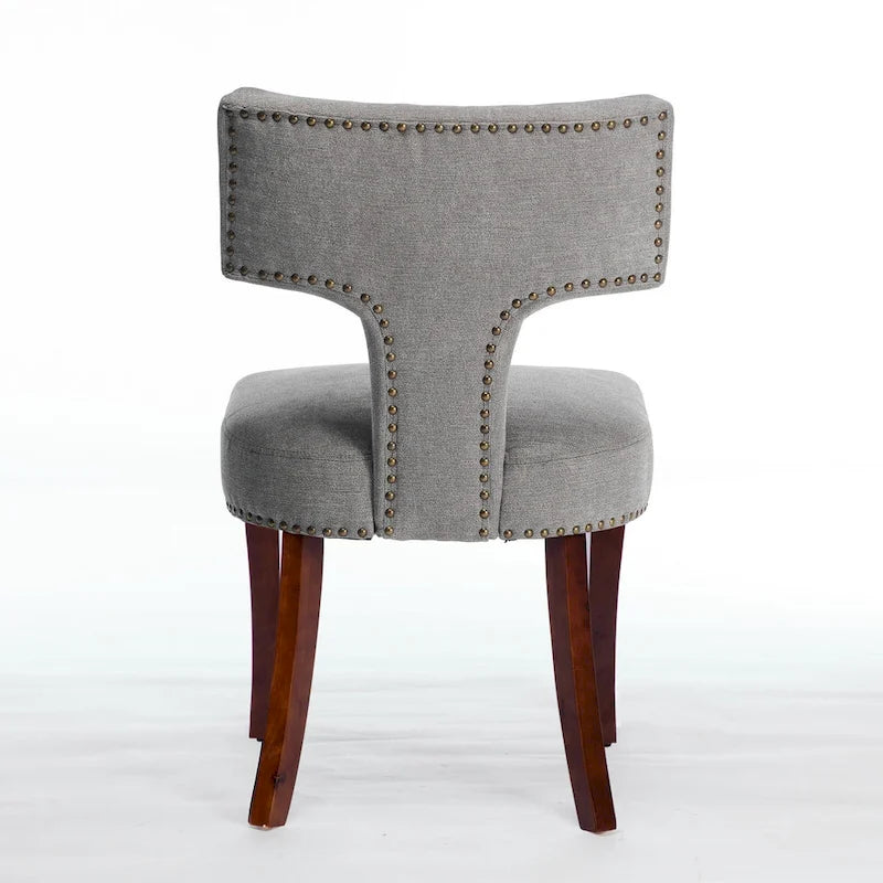 Modern Dining Chairs Set of 2, Linen Fabric Upholstered Accent Chair Curved Backrest Kitchen Chairs with Rubberwood Frame