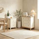 Comodino in stile farmhouse completamente assemblato con 2 cassetti, motivo floreale