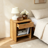 Comodino in legno burl con 1 cassetto e ripiano