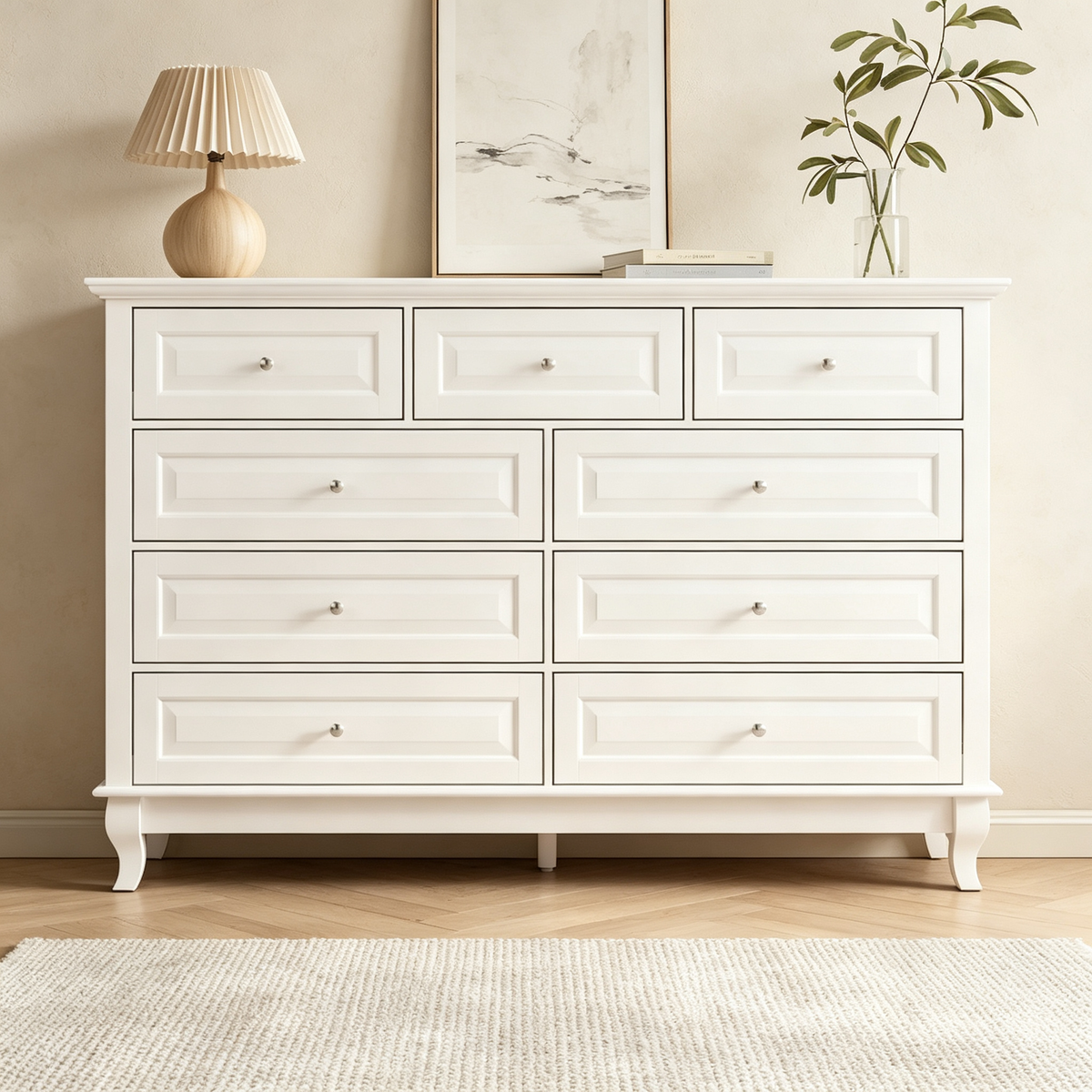 9-Drawer Dresser with Solid Wood Legs Chest Of Drawers Lacquer Console
