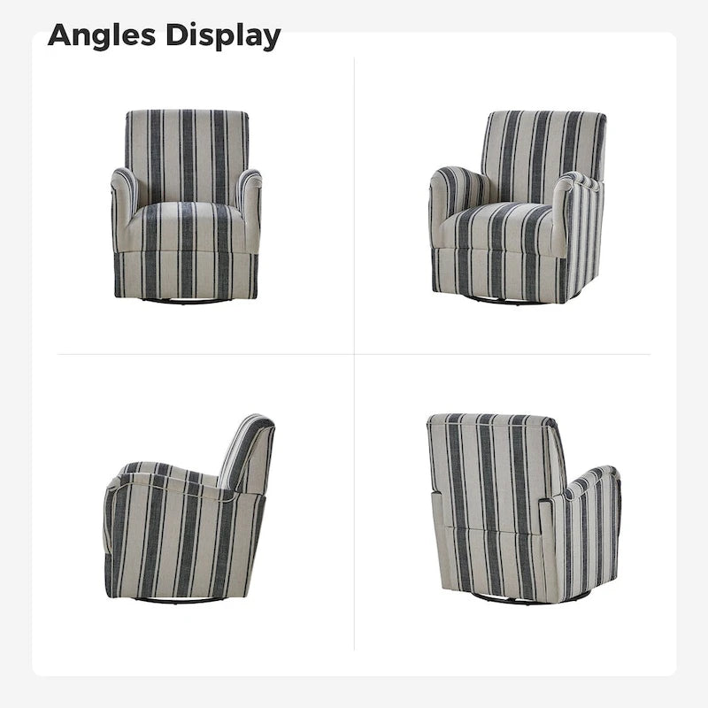 Pancy Traditional Swivel Armchair with Jacobean Strip Pattern Set of 2 by HULALA HOME