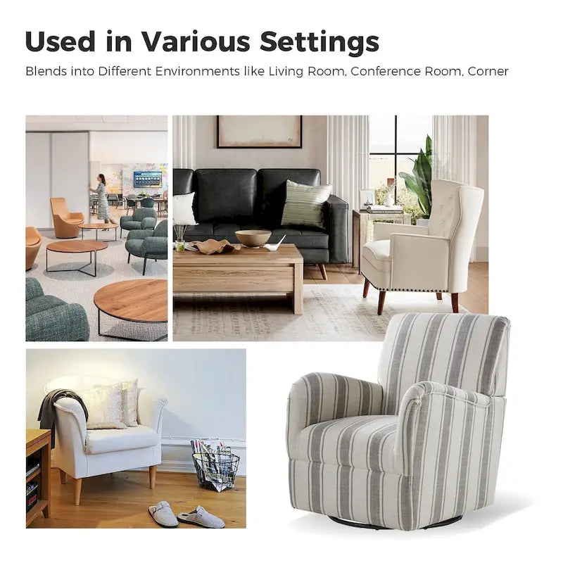 Pancy Traditional Swivel Armchair with Jacobean Strip Pattern Set of 2 by HULALA HOME