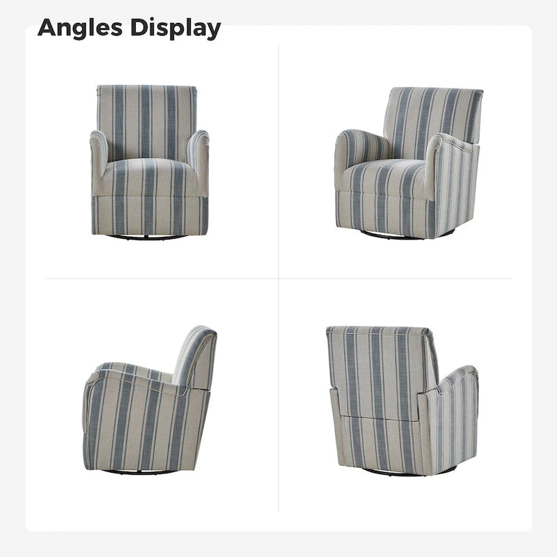 Pancy Traditional Swivel Armchair with Jacobean Strip Pattern Set of 2 by HULALA HOME