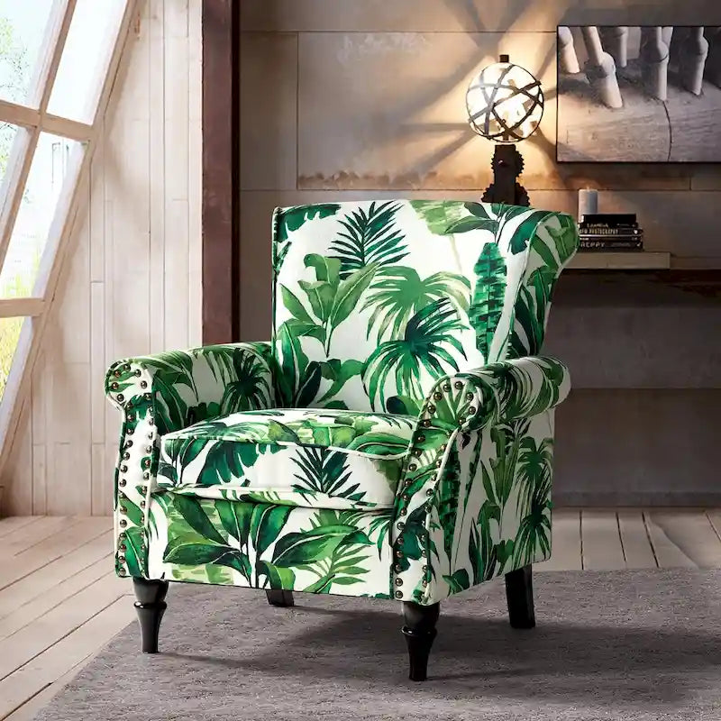 Traditional Polyester Accent Chair with Rolled Arms and Nailhead Trim