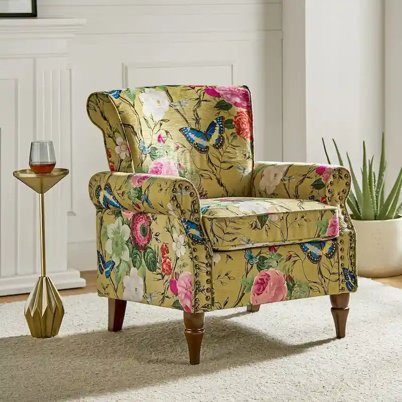 Traditional Polyester Accent Chair with Rolled Arms and Nailhead Trim