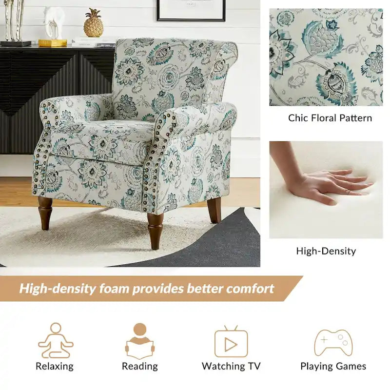 Traditional Polyester Accent Chair with Rolled Arms and Nailhead Trim