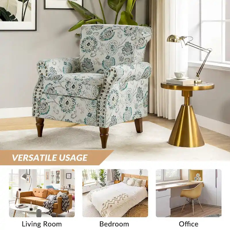Traditional Polyester Accent Chair with Rolled Arms and Nailhead Trim