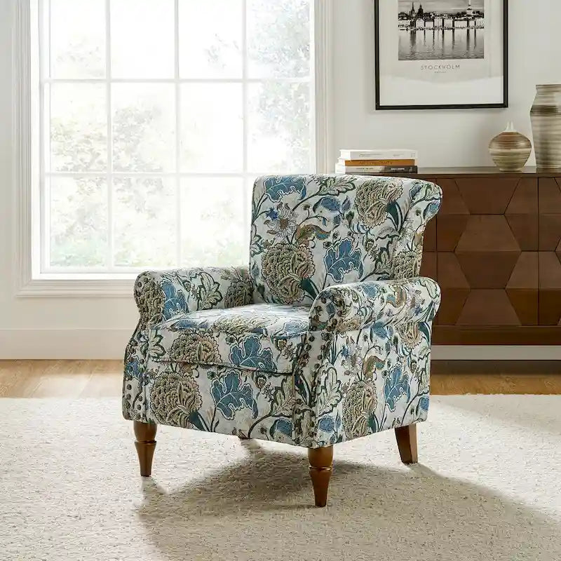 Traditional Polyester Accent Chair with Rolled Arms and Nailhead Trim