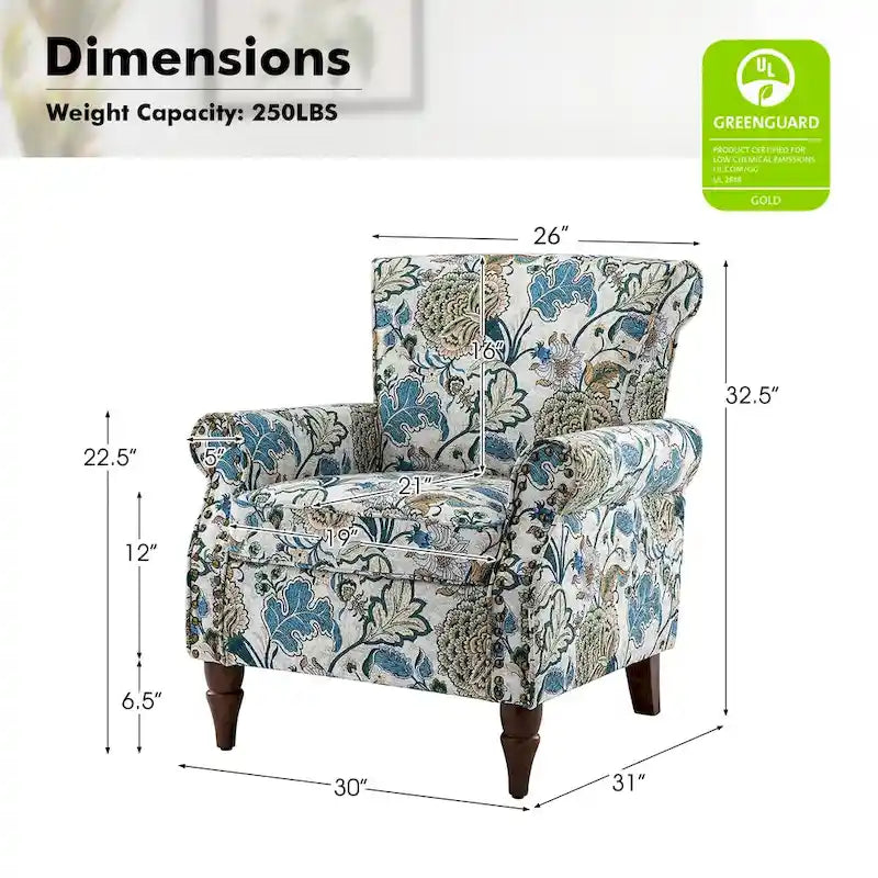 Traditional Polyester Accent Chair with Rolled Arms and Nailhead Trim