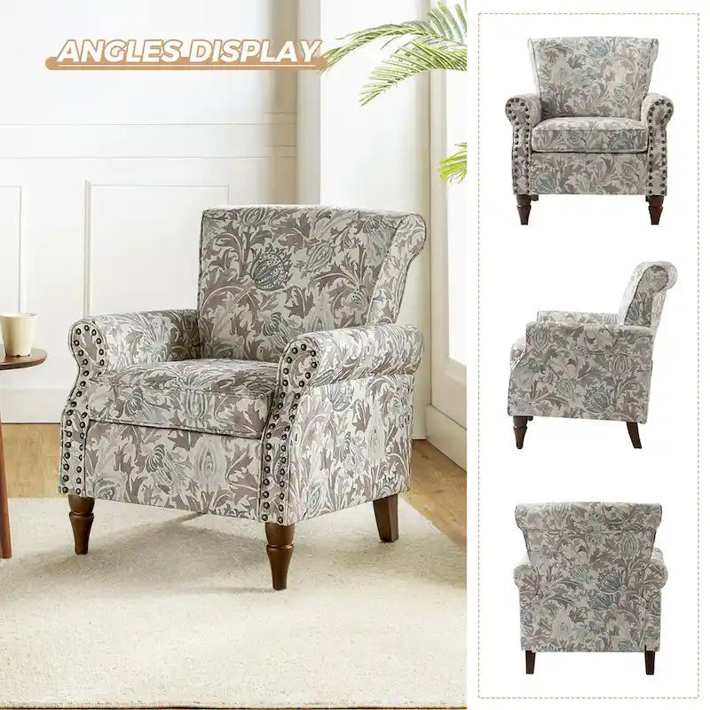 Traditional Polyester Accent Chair with Rolled Arms and Nailhead Trim