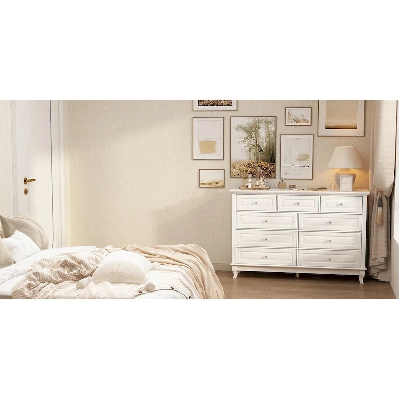9-Drawer Dresser with Solid Wood Legs Chest Of Drawers Lacquer Console