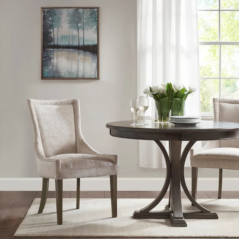 Upholstered Dining Side Chairs with Wood Legs (Set of 2)