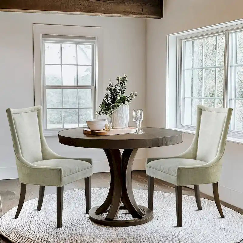 Upholstered Dining Side Chairs with Wood Legs (Set of 2)
