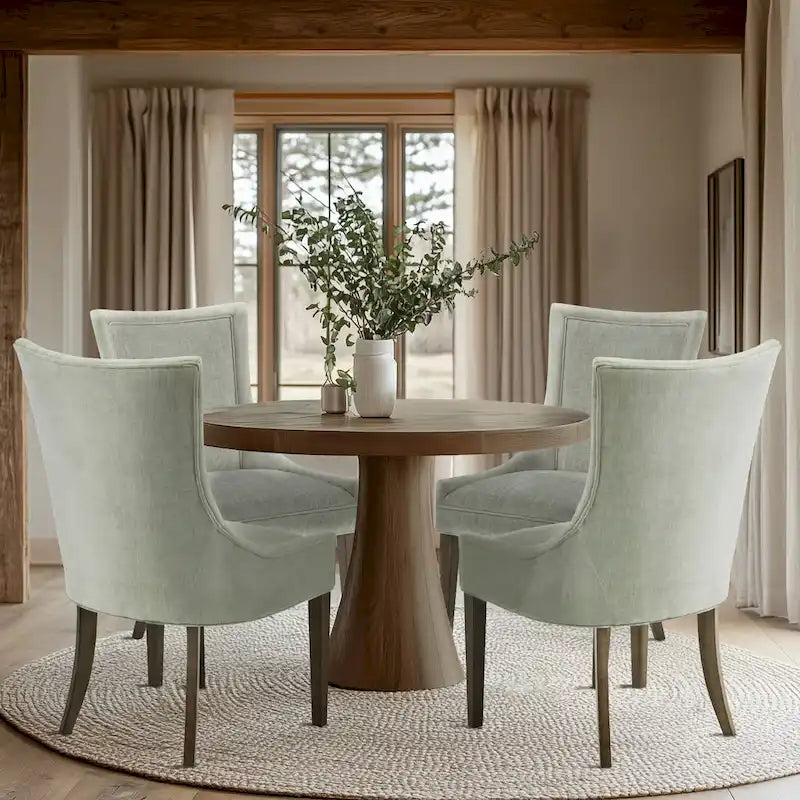Upholstered Dining Side Chairs with Wood Legs (Set of 2)