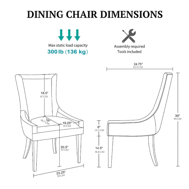 Upholstered Dining Side Chairs with Wood Legs (Set of 2)