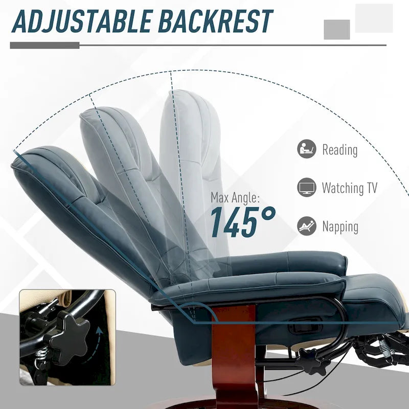 Faux Leather Adjustable Manual Swivel Base Recliner Chair