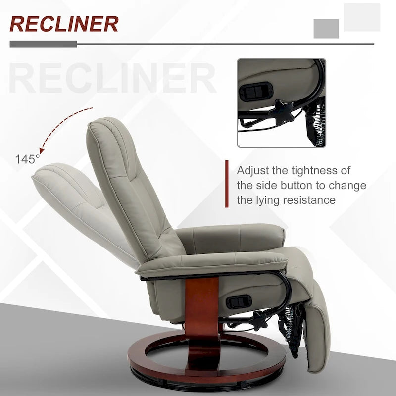 Faux Leather Adjustable Manual Swivel Base Recliner Chair