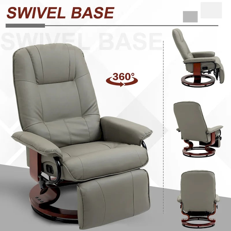 Faux Leather Adjustable Manual Swivel Base Recliner Chair