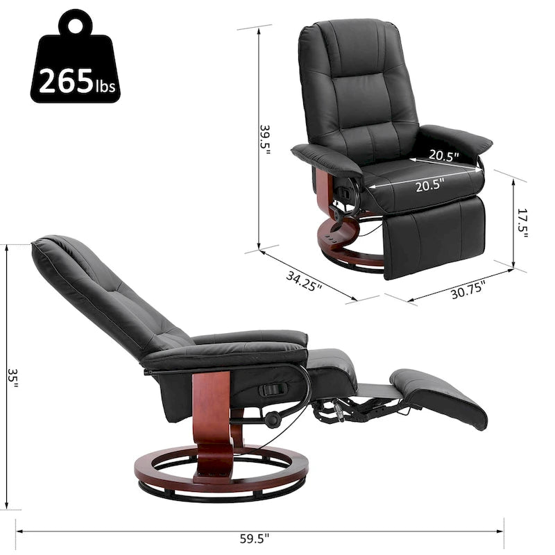 Faux Leather Adjustable Manual Swivel Base Recliner Chair