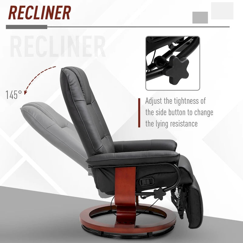 Faux Leather Adjustable Manual Swivel Base Recliner Chair