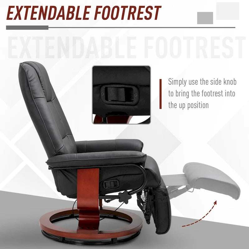 Faux Leather Adjustable Manual Swivel Base Recliner Chair