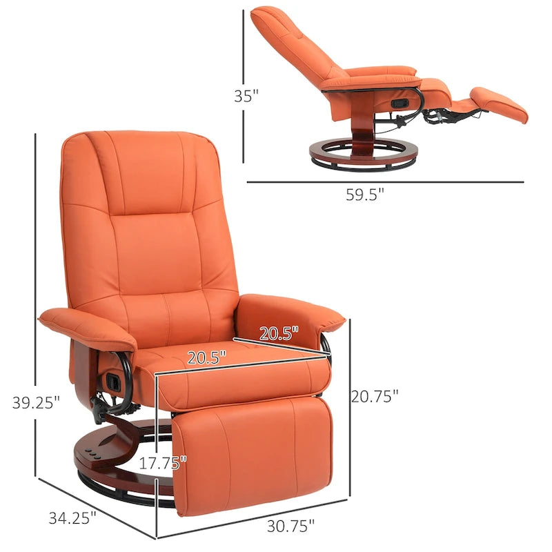 Faux Leather Adjustable Manual Swivel Base Recliner Chair