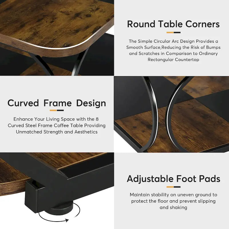 Square 2-Tier Coffee Table with Storage Shelf, 39 inches Low Farmhouse Wood Coffee Table for Modern Living Room