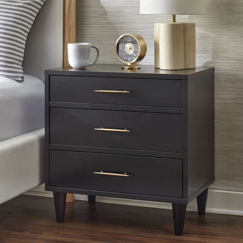3-Drawer Retro Nightstand with Metal Glides