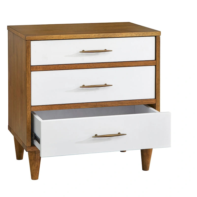 3-Drawer Retro Nightstand with Metal Glides