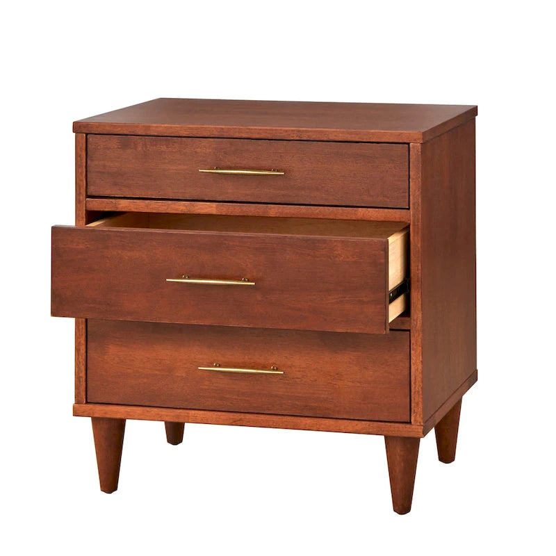 3-Drawer Retro Nightstand with Metal Glides
