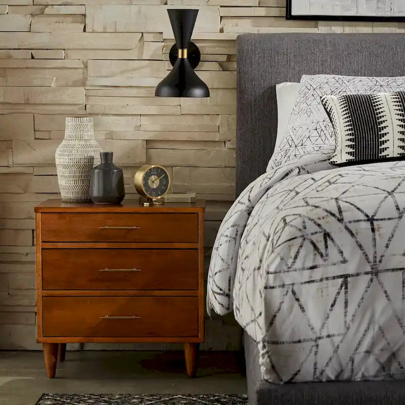 3-Drawer Retro Nightstand with Metal Glides