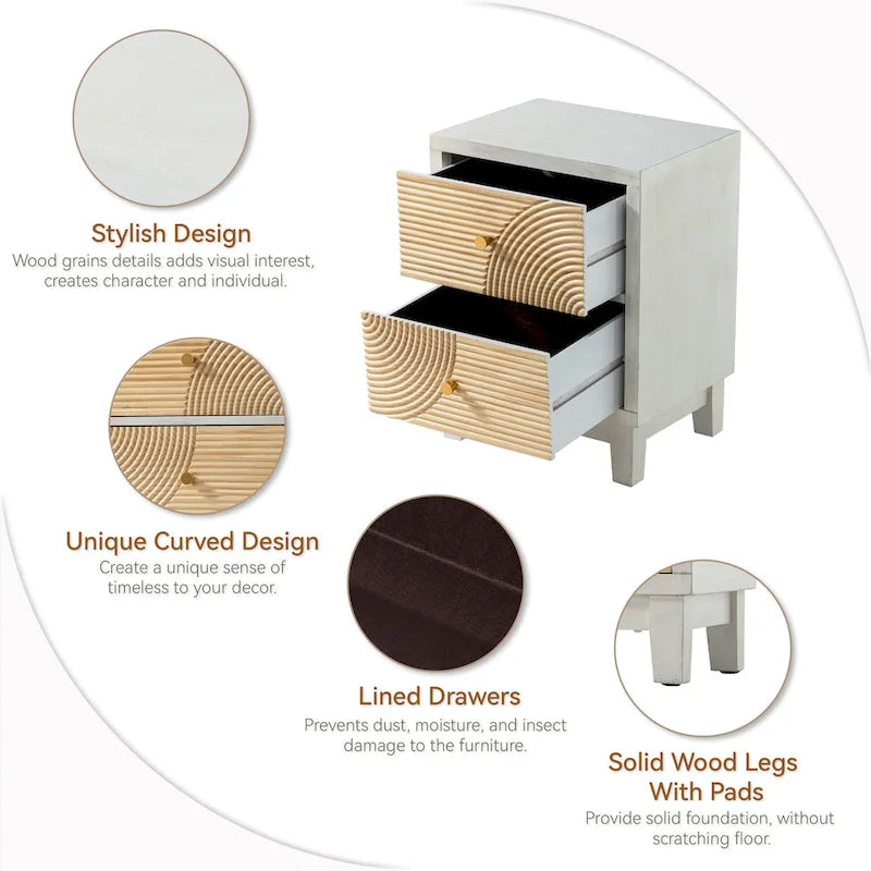 3-Drawer Farmhouse Dresser with Wood Ring Motif, Natural Wood Finish