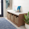 Grey/White Storage Bench with Woven Baskets - 47x16x20