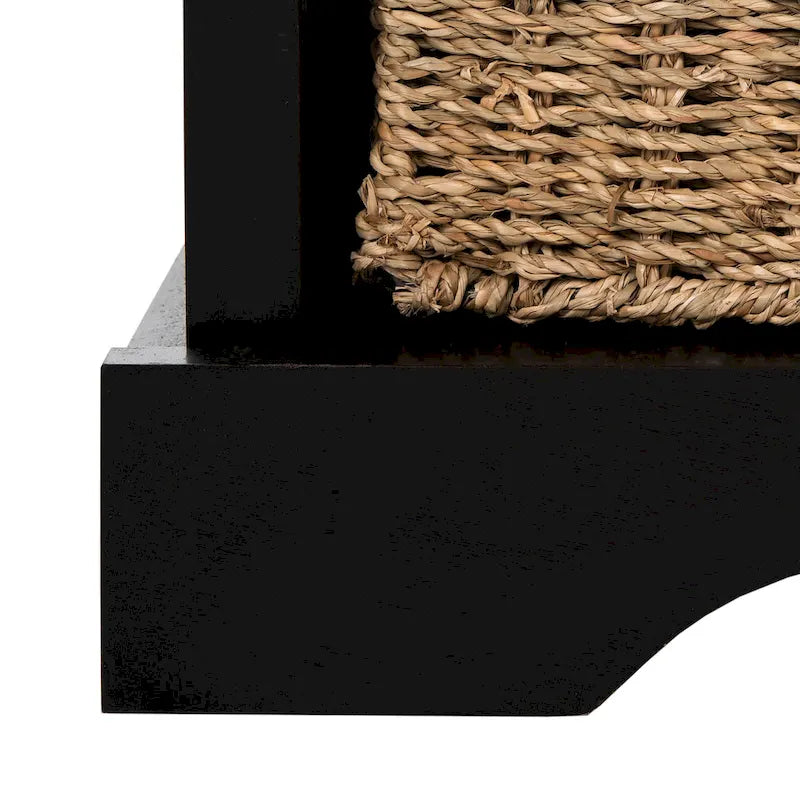 Grey/White Storage Bench with Woven Baskets - 47x16x20