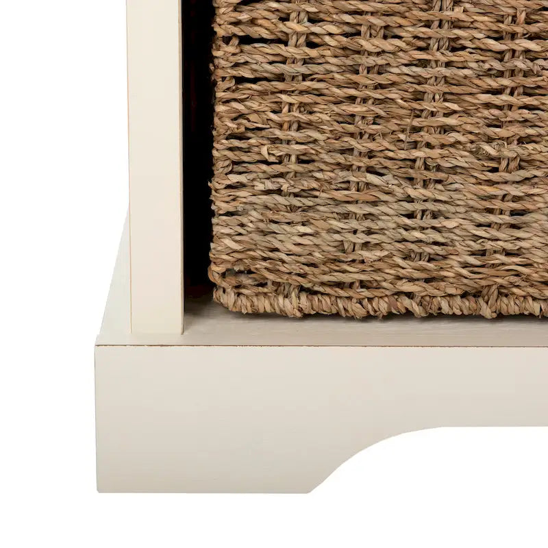 Grey/White Storage Bench with Woven Baskets - 47x16x20