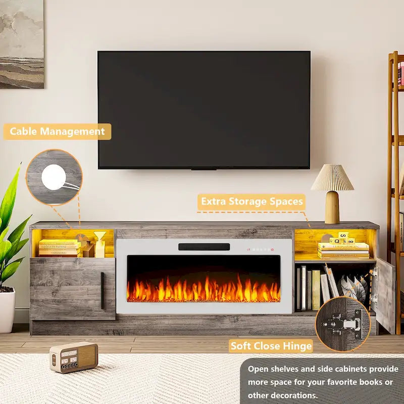 Bossin 70 Fireplace TV Stand with 36 Electric Fireplace, TV Stand for TVs Up to 80, 16 Colors LED Lights/Entertainment Center