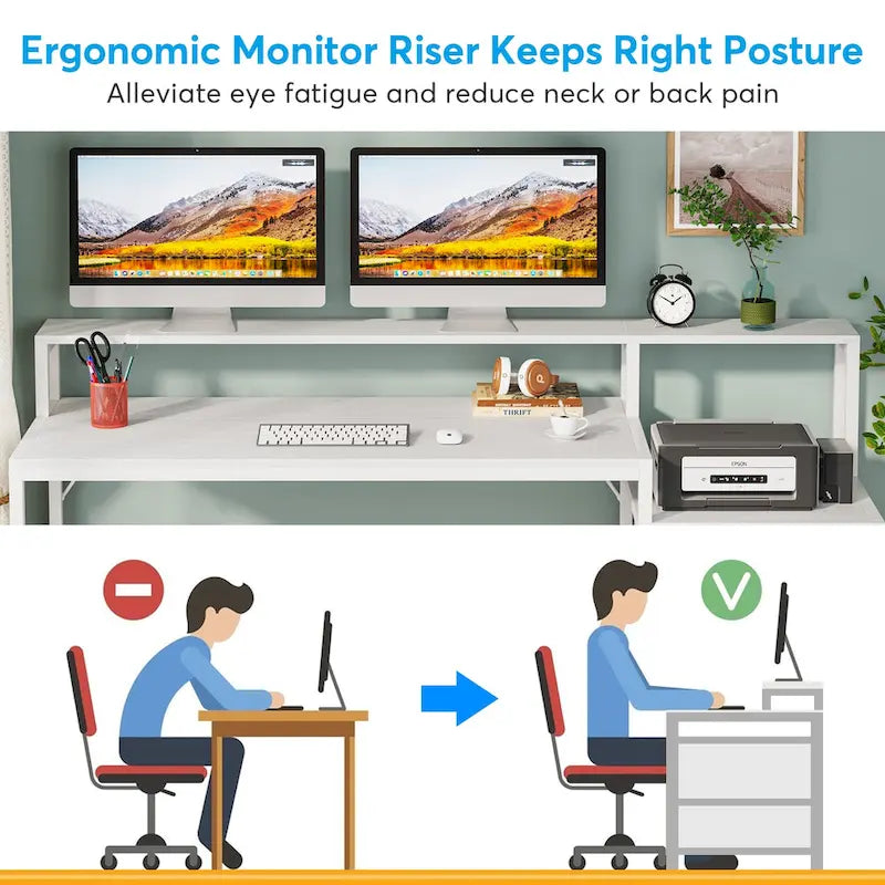 63 Computer Desk with Monitor Stand, Ergonomic Home Office Desks with Drawers File Cabinet