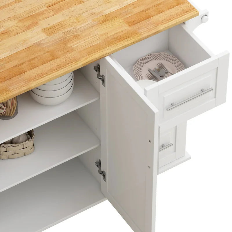 Kitchen Island Cart with 2 Door Cabinet and 3 Drawers