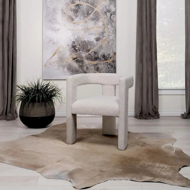 Upholstered Accent Side Chair - Boucle Fabric, Three-Leg Base