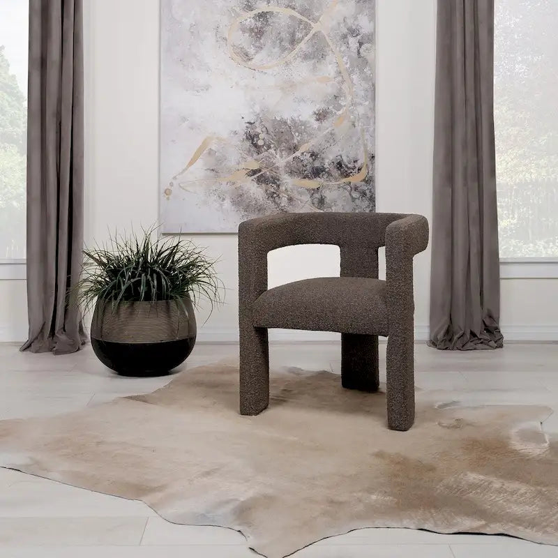 Upholstered Accent Side Chair - Boucle Fabric, Three-Leg Base