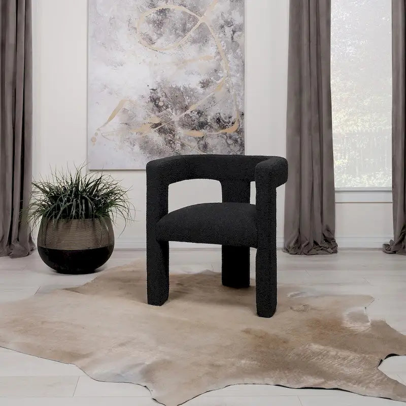 Upholstered Accent Side Chair - Boucle Fabric, Three-Leg Base