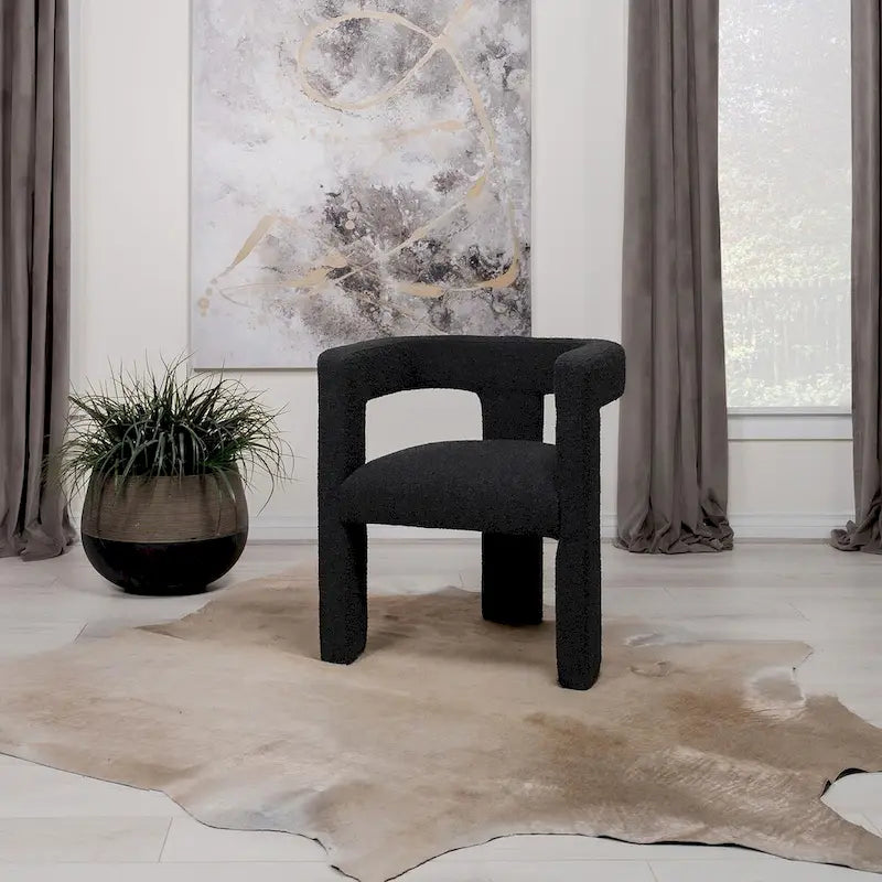 Upholstered Accent Side Chair - Boucle Fabric, Three-Leg Base