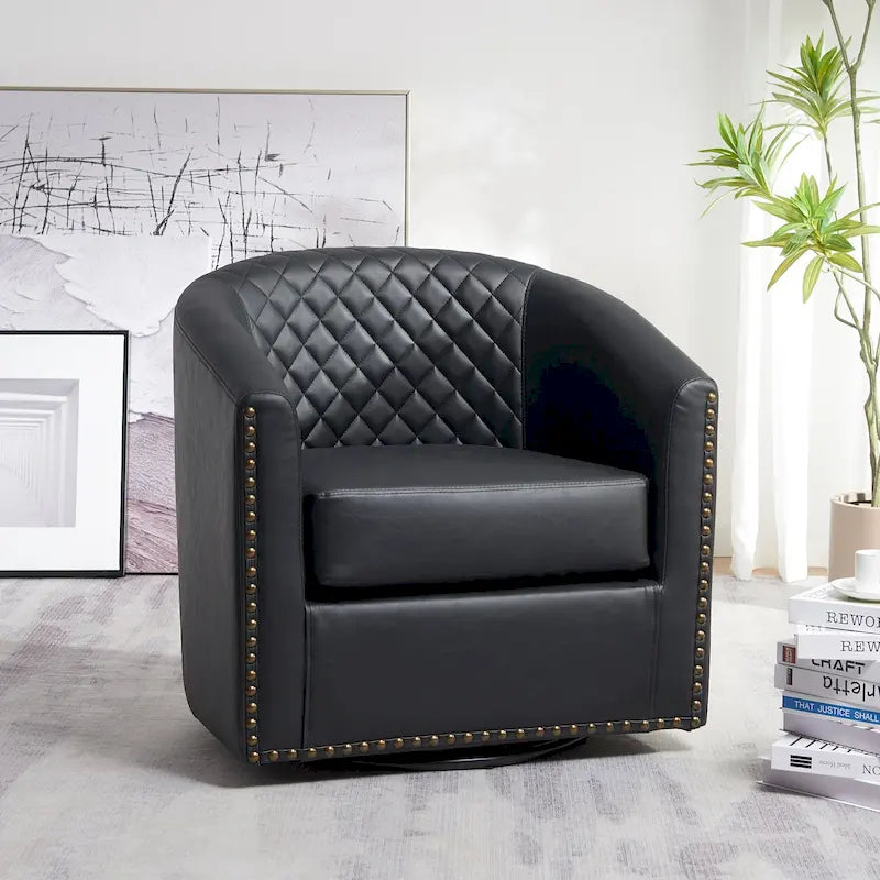 29-Inch Tufted PU Leather Swivel Barrel Chair