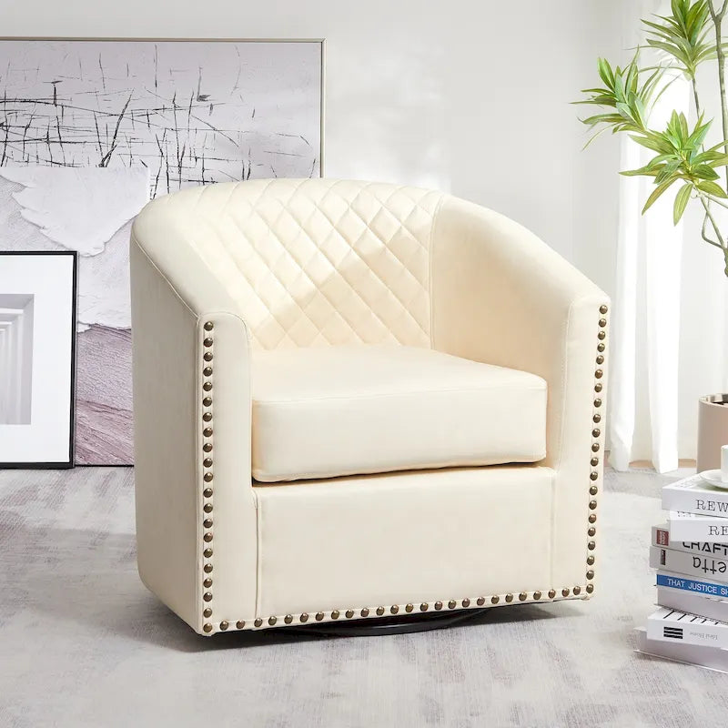 29-Inch Tufted PU Leather Swivel Barrel Chair