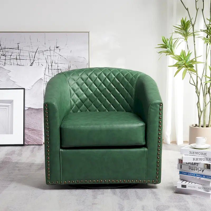 29-Inch Tufted PU Leather Swivel Barrel Chair