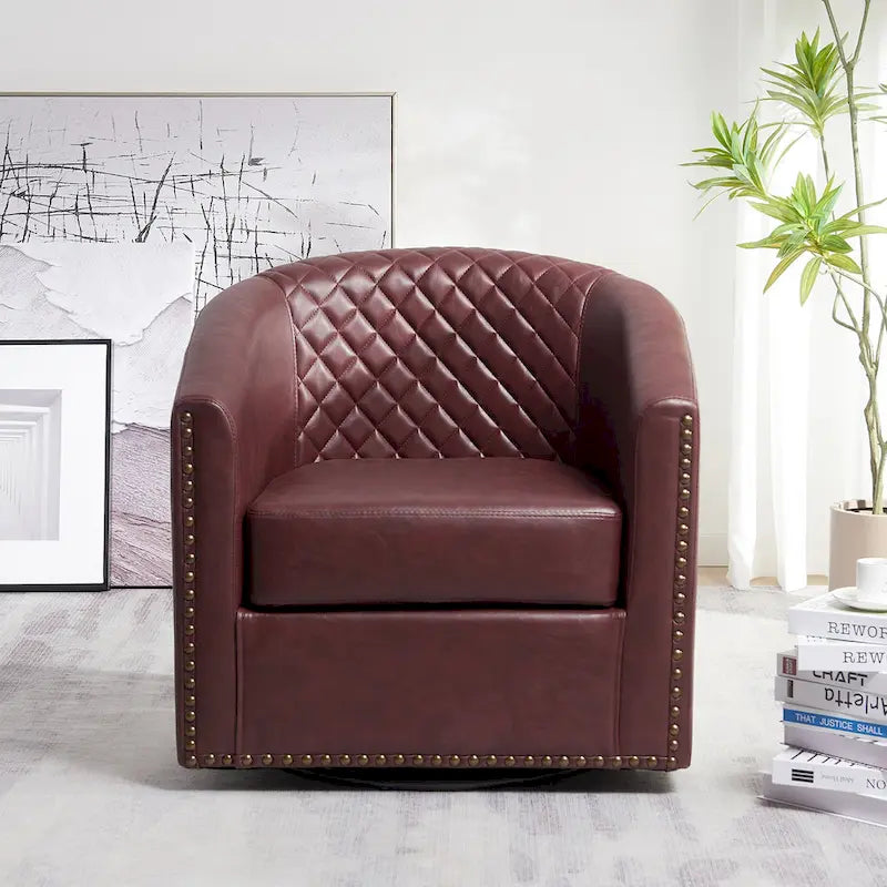 29-Inch Tufted PU Leather Swivel Barrel Chair