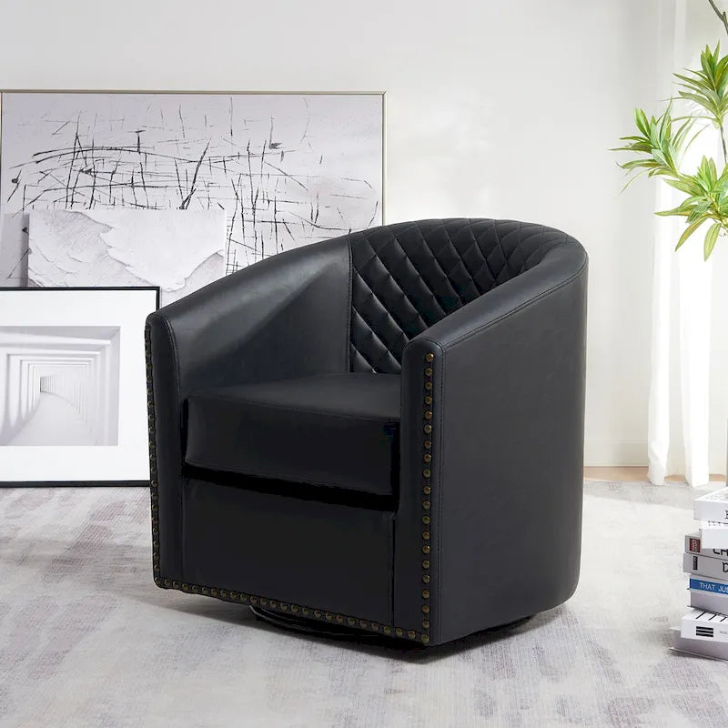 29-Inch Tufted PU Leather Swivel Barrel Chair