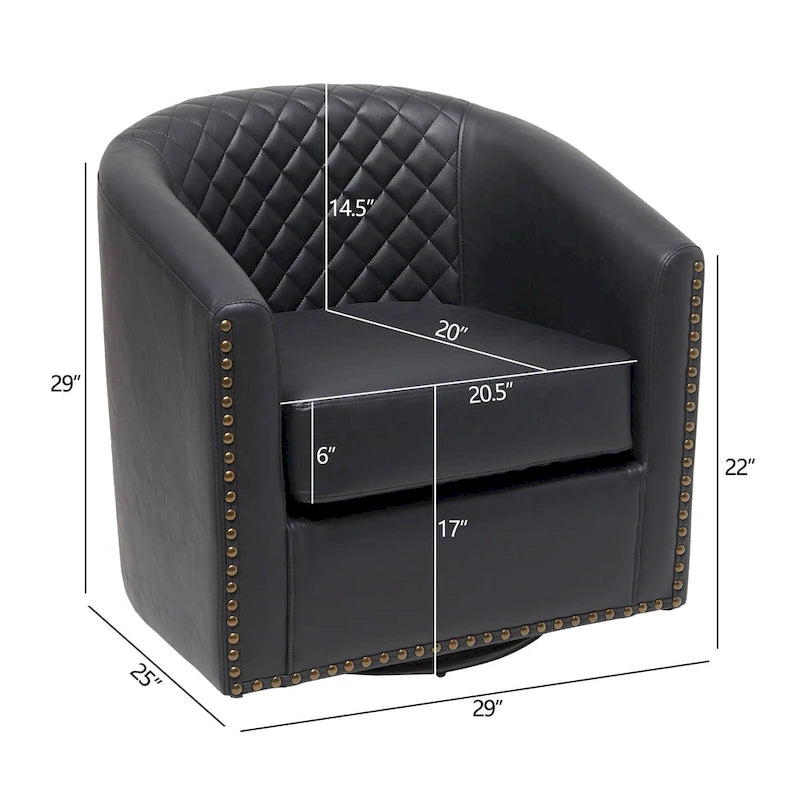 29-Inch Tufted PU Leather Swivel Barrel Chair