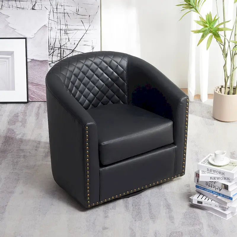 29-Inch Tufted PU Leather Swivel Barrel Chair
